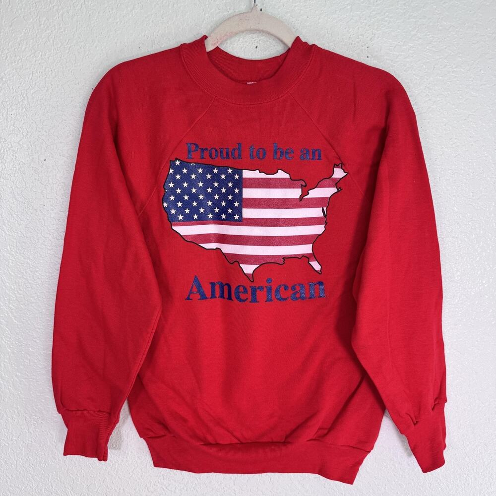 Vintage America Sweatshirt Mens Small Proud To Be An American USA Flag Made 90s